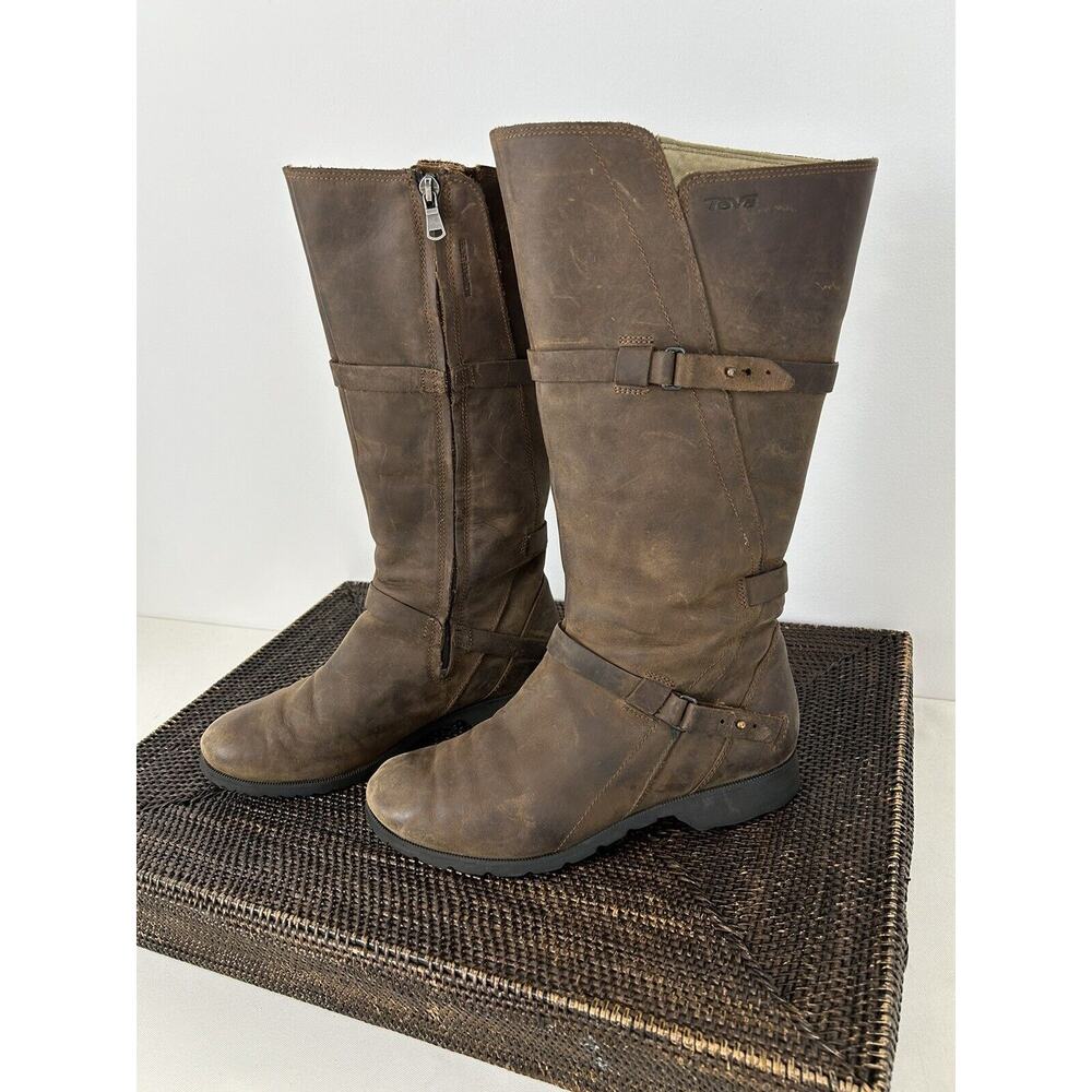 Teva Brown Heeled Boots with Decorative Buckles